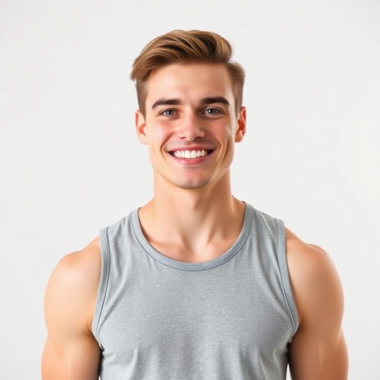 Homem sorrindo com regata cinza